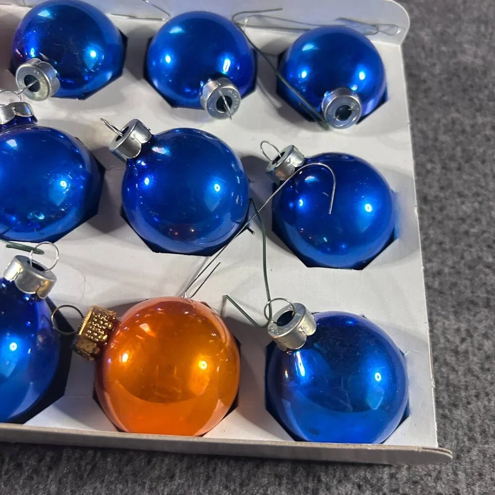 Vintage Rauch Glass Christmas Ornaments Blue Red 1-3/4